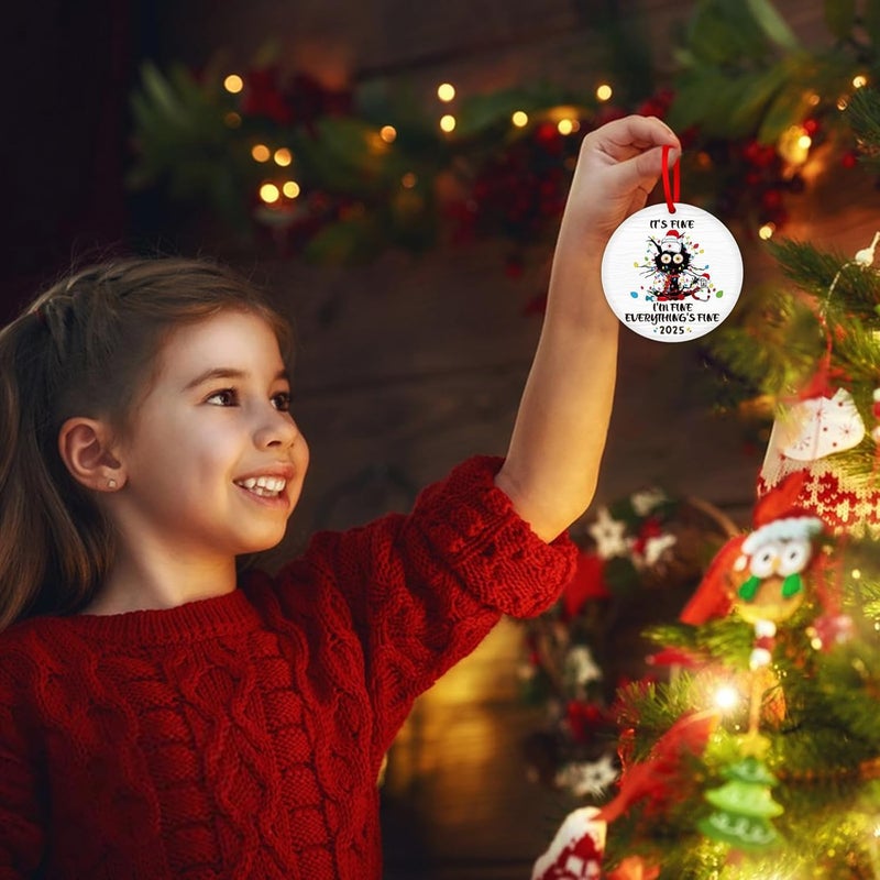 PETCEE Funny Cat Christmas Ornament 2025 - Everything's Fine Ornaments Hanging Decoration Black Cat Fire Ornaments for Christmas Tree Funny Commemorative Ornament - Image 2